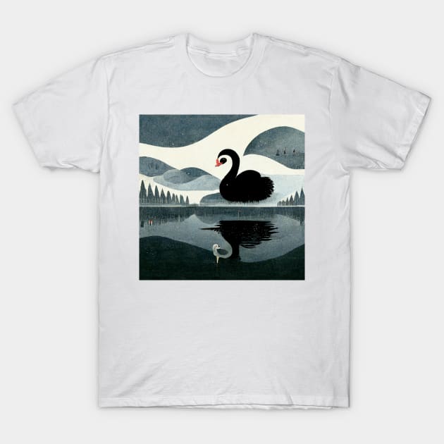 Graceful black swan swimming with reflection in the water. T-Shirt by Liana Campbell